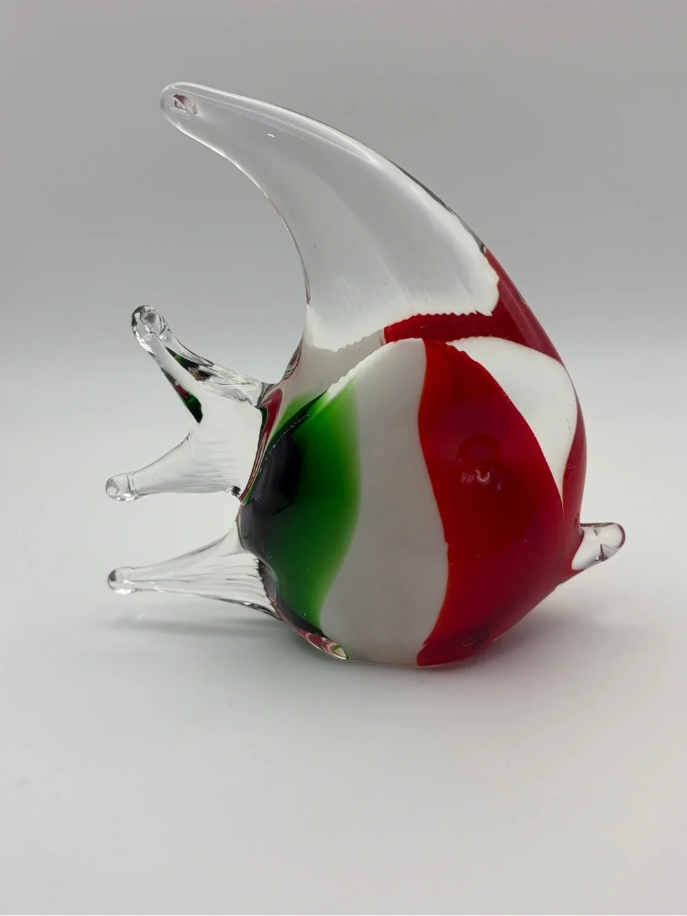 Pair Hand Blown Art Glass Angelfish Figurines Red Blue Green Clear Unsigned